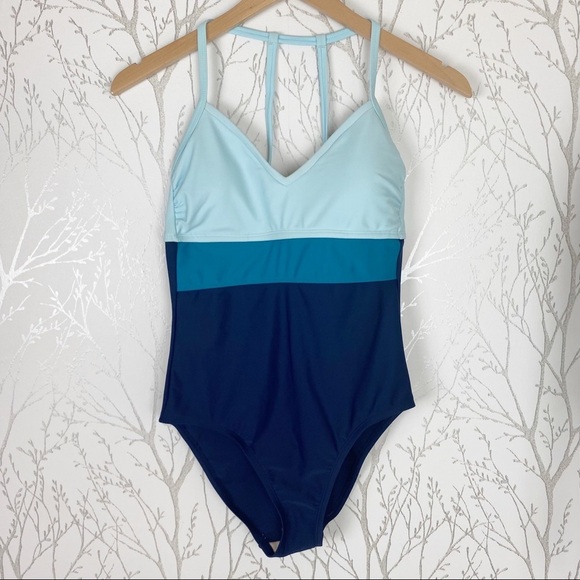 KONA SOL Blue Colorblock Open Back One Piece Swimsuit NWT Small - Picture 14 of 14
